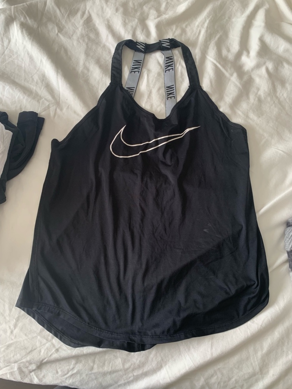 Nike Black Tank with White Swoosh and Logo Straps